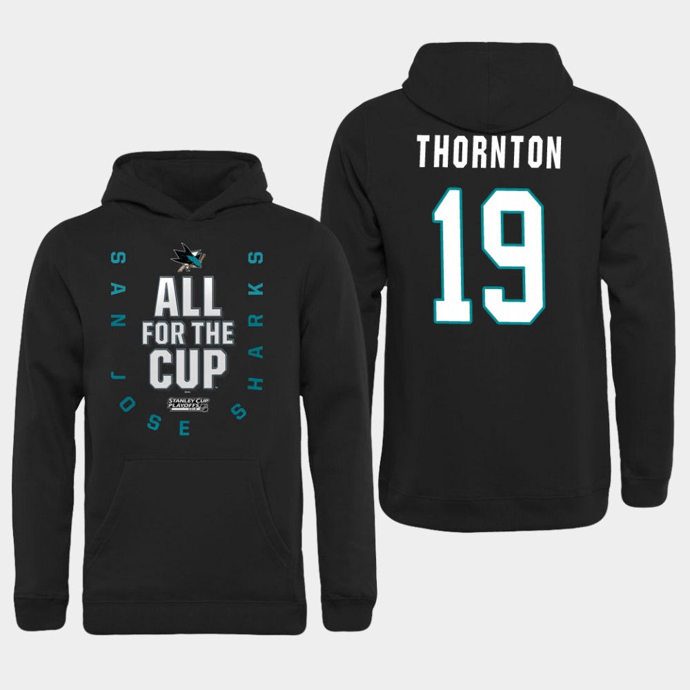 Men NHL Adidas San Jose Sharks #19 Thornton black hoodie